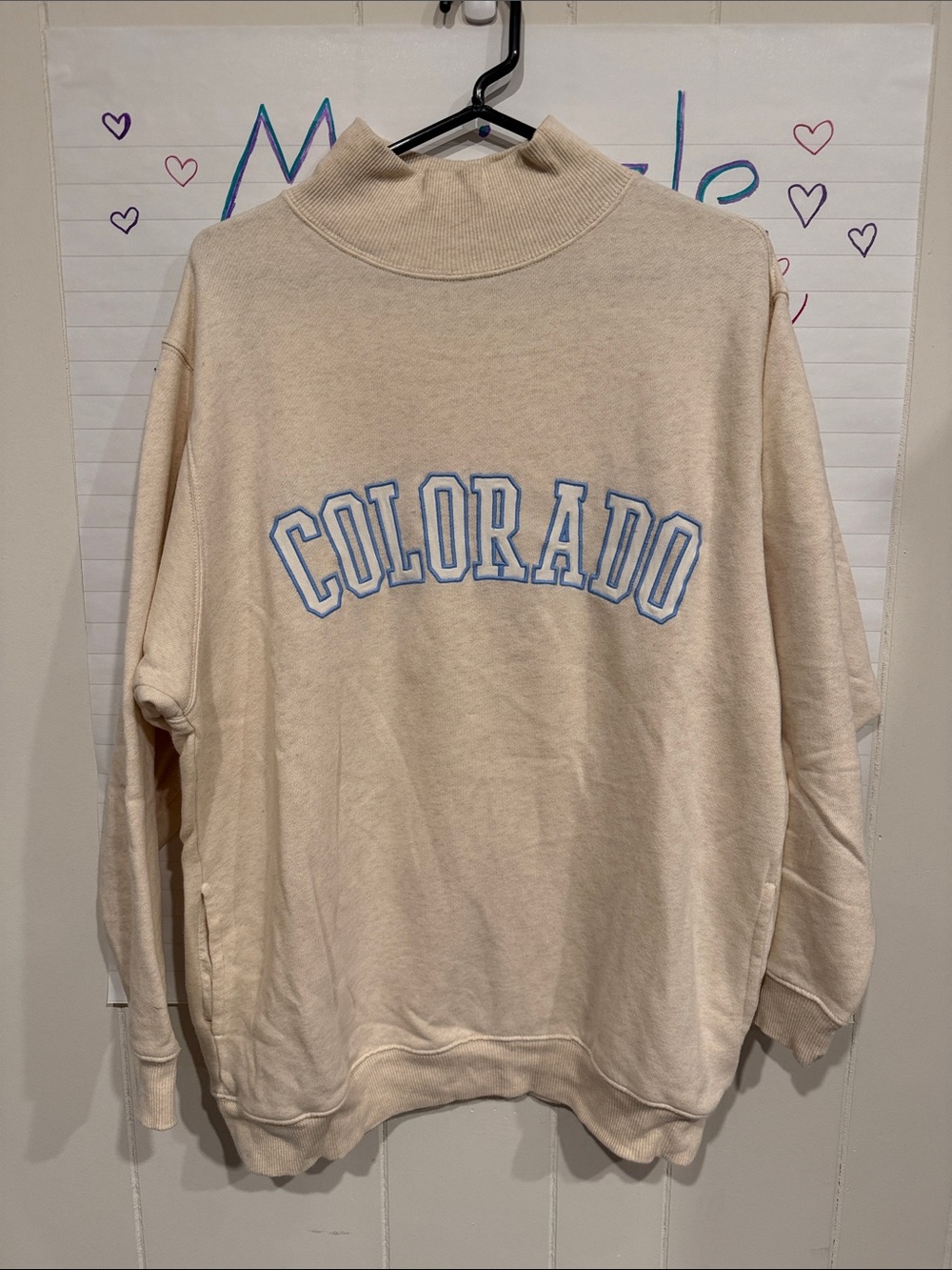 aerie Cream Colorado Mockneck Sweatshirt with Light Blue Lettering Oversized